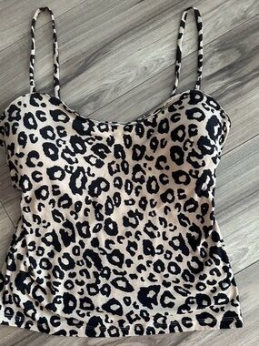 Leopard Print Cami Tank Top - Beige & Black